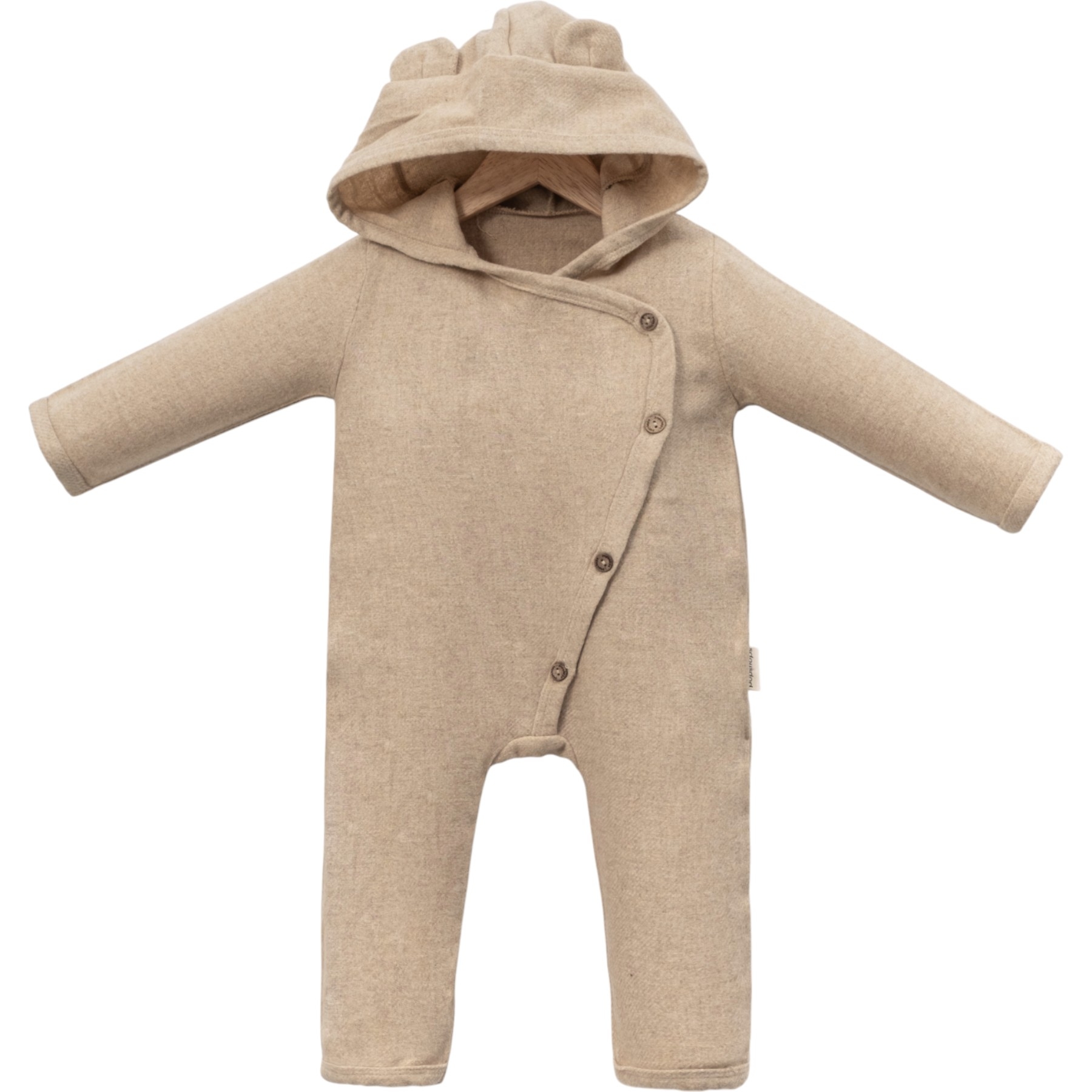 Бебешки гащеризон с предно странично закопчаване тик так и качулка с ушички